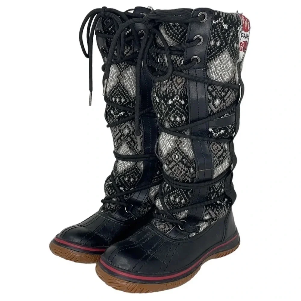 PAJAR Tall Winter Regatta Boots Fair Isle Fleece Lined Size 5.5 EU 36